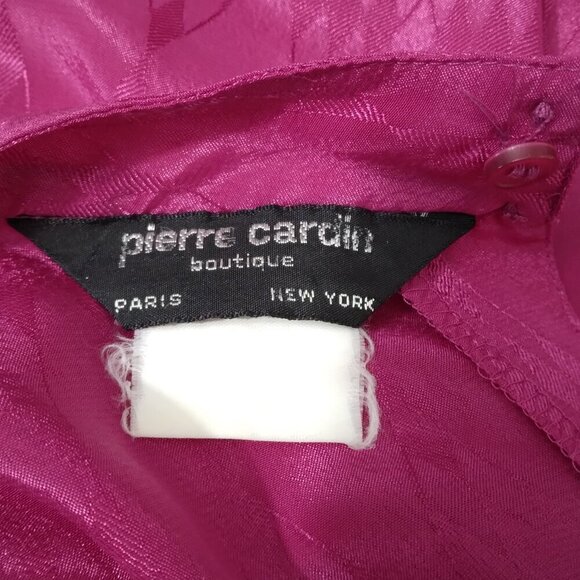 Pierre Cardin | Vtg 80’s Fuchsia High Neck Pleated Top Blouse | Size L - Picture 12 of 12